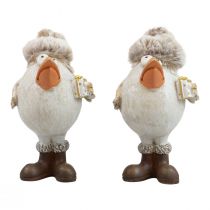 Product Christmas figures bird with hat beige 11.5x8x14cm 2pcs