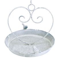 Product Birdbath Metal Decoration Heart White Blue Hanging Ø21.5cm