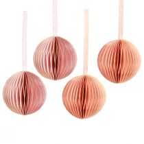 Product Honeycomb Christmas Balls, Apricot Pink, 7cm, 4 Pieces, Decoration