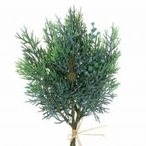 Deco branch juniper with cones green, washed blue 25cm 2pcs