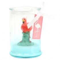 Lantern glass with flamingo candle 9cm