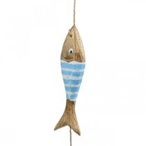 Maritime deco hanger wooden fish for hanging light blue L123cm