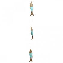 Product Maritime decorative hanger wooden fish for hanging turquoise L123cm