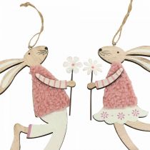 Wall decoration Easter bunny for hanging wood pink 14×19.5cm 4pcs