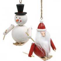 Product Christmas tree decorations wood Santa Claus and snowman 11cm set of 2