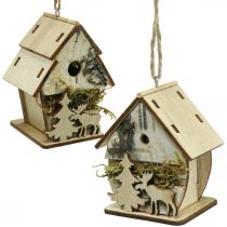 Christmas pendant wooden small decorative houses H6.5/7.5cm 4pcs