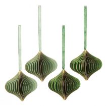 Product Vintage Christmas ornaments, green and gold paper, Ø8cm, set of 4