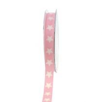Christmas ribbon linen look stars pink 15mm 20m