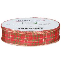 Product Christmas ribbon checked red green gold checked ribbon 25mm 20m