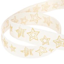 Product Christmas ribbon with star motif white gold 25mm 18m