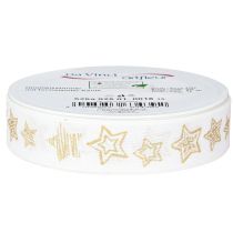 Product Christmas ribbon with star motif white gold 25mm 18m