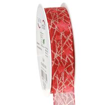 Product Christmas ribbon with stars net red and gold 25mm 18m