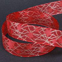 Product Christmas ribbon with stars net red and gold 25mm 18m
