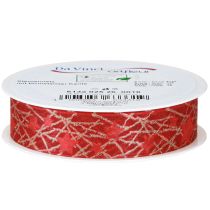 Product Christmas ribbon with stars net red and gold 25mm 18m