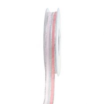 Christmas ribbon with stripes pink, silver 15mm 20m
