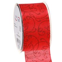 Product Christmas ribbon with floral ornaments red 60mm 15m