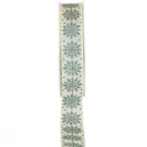 Product Christmas ribbon with snowflakes white green 25mm 20m