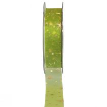 Product Ribbon Christmas, organza ribbon green star pattern 25mm 25m