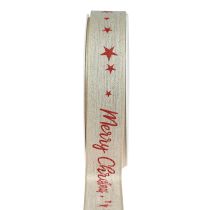 Product Christmas ribbon Merry Christmas natural red linen 25mm 15m
