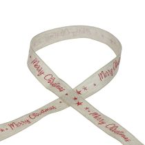 Product Christmas ribbon Merry Christmas natural red linen 25mm 15m