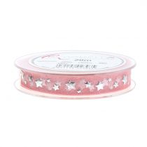 Product Christmas ribbon organza pink with star motif 15mm 20m