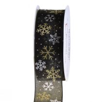 Product Christmas ribbon organza snowflakes black gold 40mm 15m