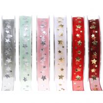 Product Christmas ribbon organza with star motif 15mm 20m