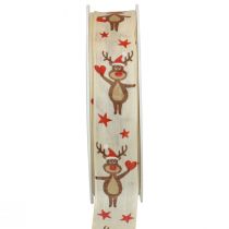 Product Christmas ribbon reindeer cream gift ribbon Christmas 25mm 20m
