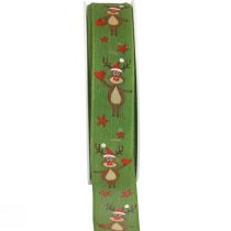 Product Christmas ribbon reindeer green Christmas ribbon 25mm 20m
