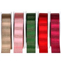 Christmas ribbon with gold threads colored 25mm 20m