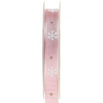 Christmas ribbon with snowflake pink 15mm 20m