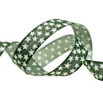 Christmas ribbon with star green, white 25mm 20m