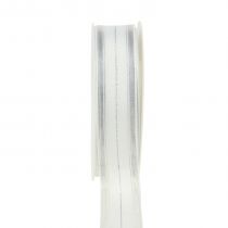 Christmas ribbon with transparent lurex stripes white, silver 25mm 25m