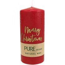 PURE pillar candles Merry Christmas 130/60mm wax red 4pcs