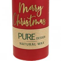 PURE pillar candles Merry Christmas 130/60mm wax red 4pcs