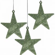 Christmas decoration star pendant mint glitter 10cm 12pcs