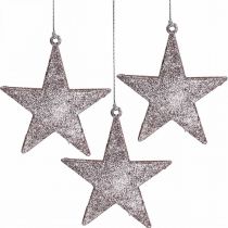 Christmas decoration star pendant pink glitter 10cm 12pcs