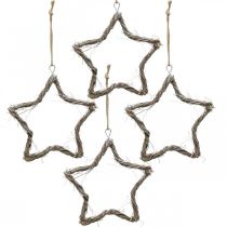 Christmas decoration star elm stars to hang white washed 20cm 4pcs