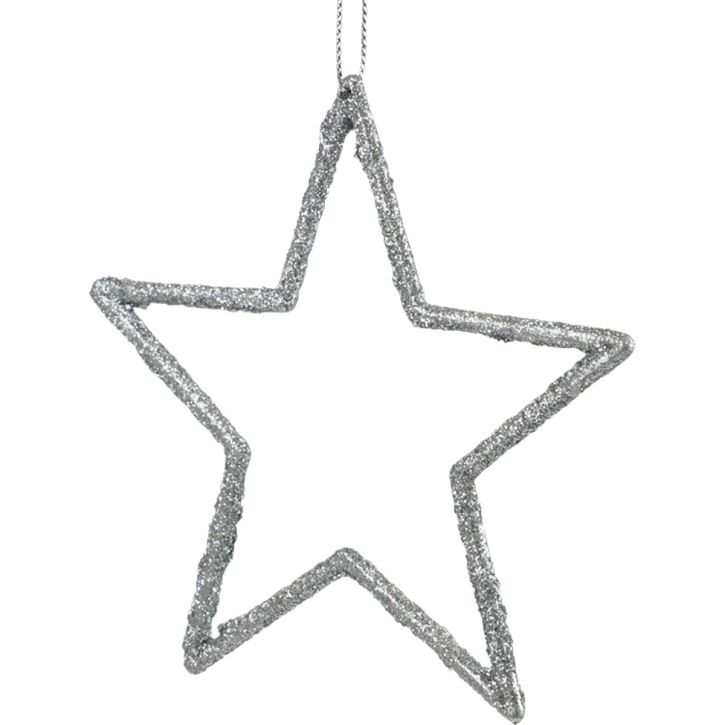 Product Christmas decoration star pendants, silver glitter, 12cm, 12 pieces, Christmas tree decoration, Christmas tree ornaments