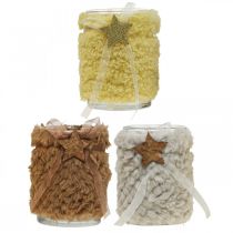 Product Christmas decoration lantern glass faux fur H12cm Ø9.5cm 3pcs
