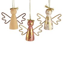 Product Christmas angel wooden decoration gold decorative hanger 9×3×7.5cm 6pcs
