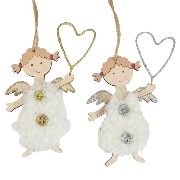 Product Christmas angel with heart Christmas tree decorations wood 14.5cm 8pcs