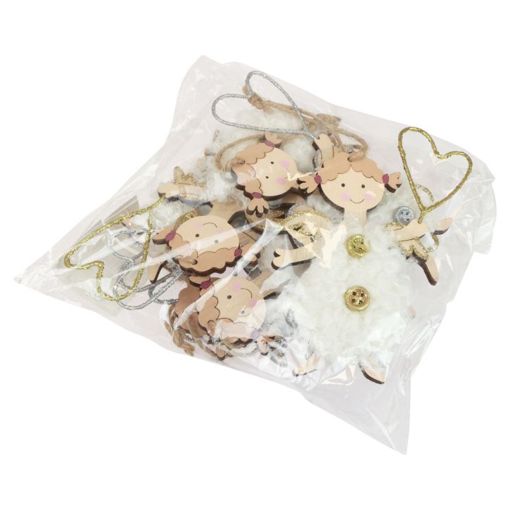 Product Christmas angel with heart Christmas tree decoration wood 14.5cm 8 pcs