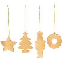 Product Christmas ornaments, gingerbread, icing look, nutcracker, star, tree, wreath, 6cm, 4 pieces
