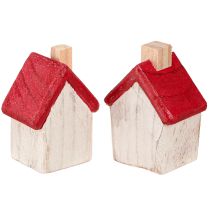 Product Christmas house wooden Christmas decoration white red 7cm 6 pieces