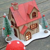 Christmas house with LED lighting natural, red wood 20 × 15 × 15cm