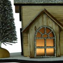 Christmas house with natural LED lighting, glitter wood 20 × 17 × 15cm