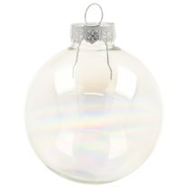 Product Glass Christmas bauble – pearlescent clear with iridescent effect &amp; metal hanger 5cm 24pcs
