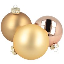 Product Glass Christmas balls – matte &amp; shiny in gold, pink 7.5cm 12pcs