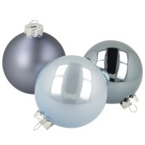 Product Set of blue/silver glass spheres – matte &amp; glossy, glass decorations for winter floral arrangements, 7.5cm, 12 pieces